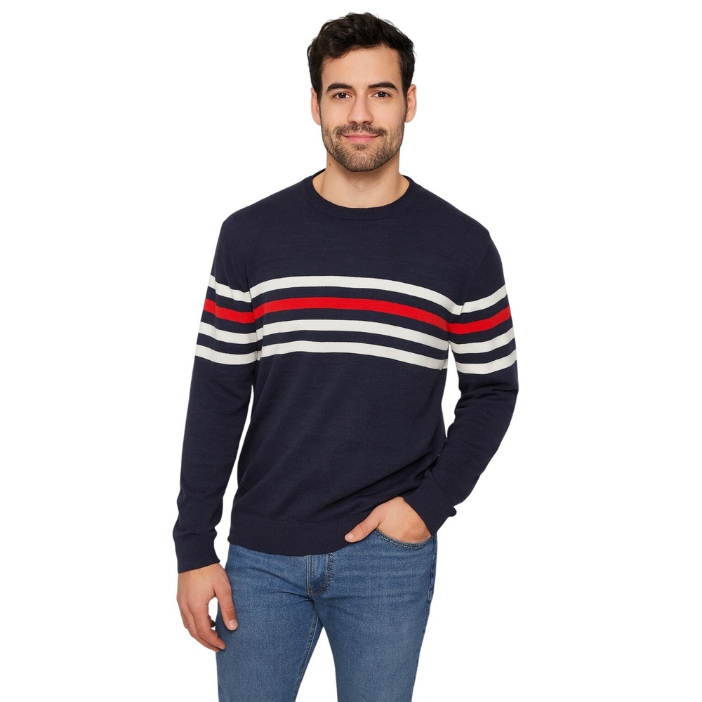 NWT Old Navy Men's Striped Crew Neck Henley Sweater Navy Blue White Orange‎